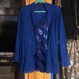Two piece sheer jacket sequined top med blue